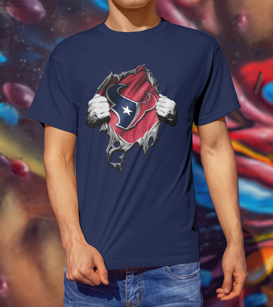 Torn Houston Texans Logo Hidden Beneath Rip Effect T-Shirt