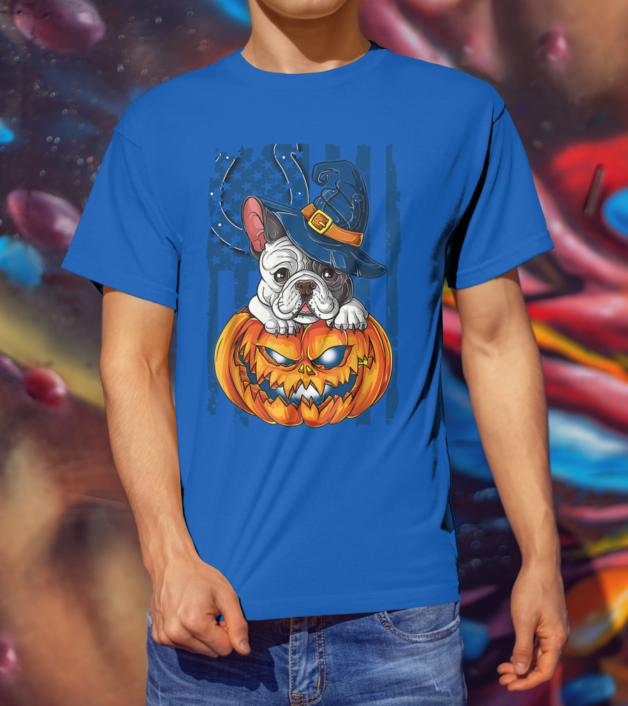 Hlw Bulldog Witch Hat Pumpkin Indianapolis Colts T-Shirt