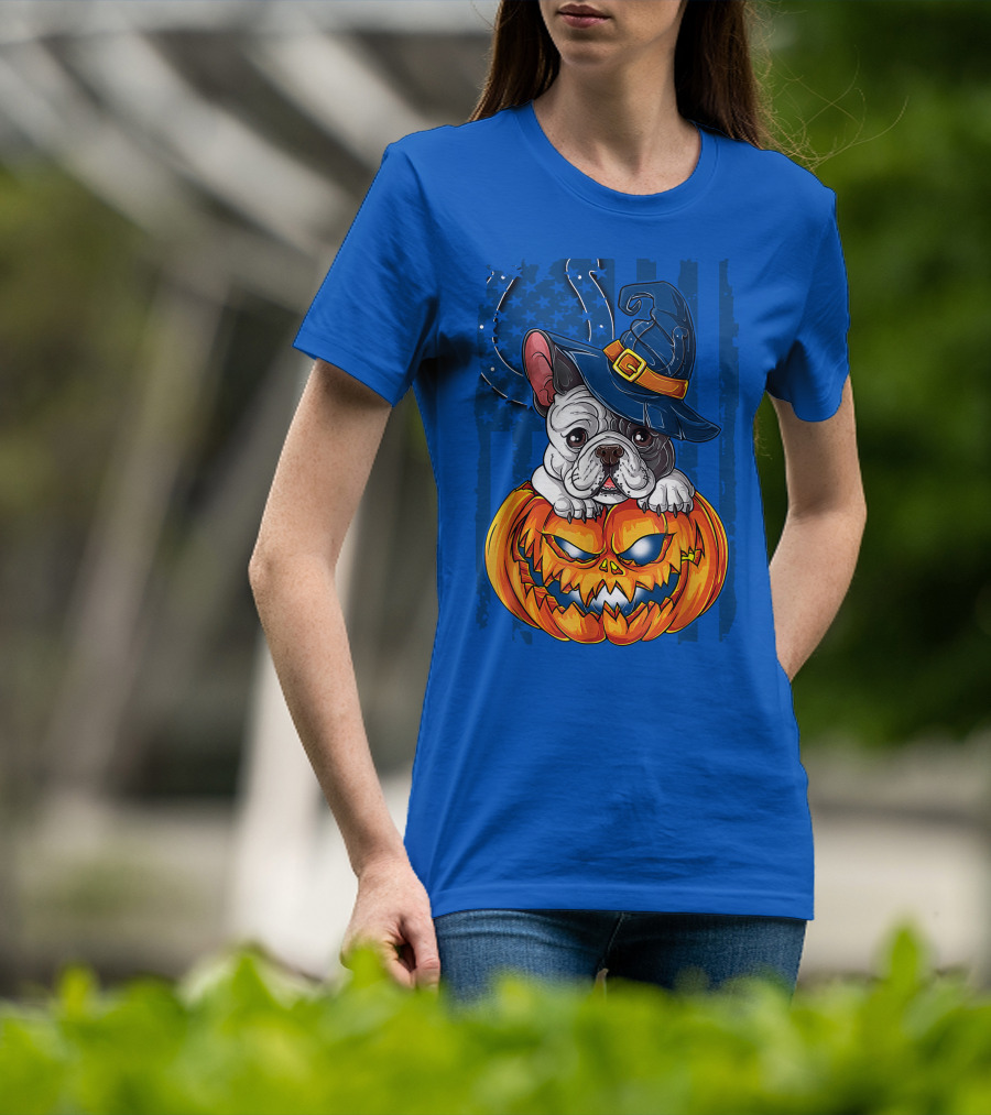 Hlw Bulldog Witch Hat Pumpkin Indianapolis Colts T-Shirt