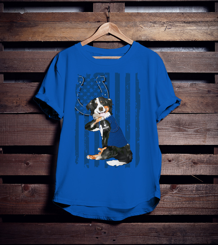 Border Collie I Love Mom Indianapolis Colts American Flag T-Shirt