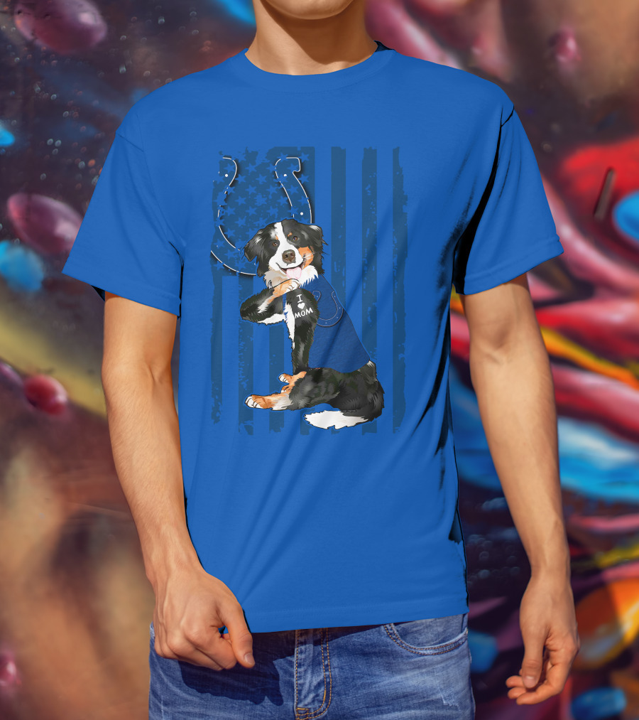 Border Collie I Love Mom Indianapolis Colts American Flag T-Shirt