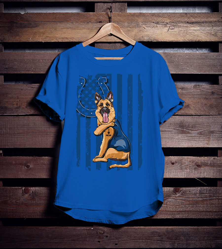 German Shepherd I Love Mom Indianapolis Colts American Flag T-Shirt