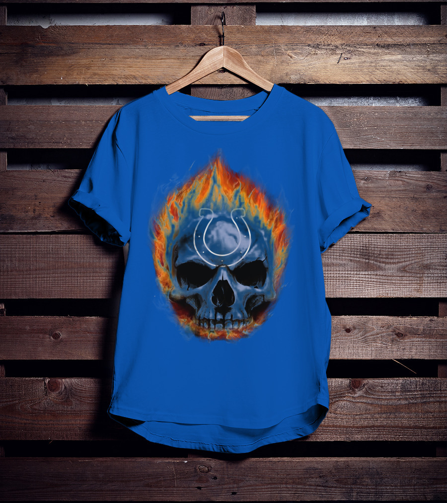 Indianapolis Colts Flaming Skull T-Shirt