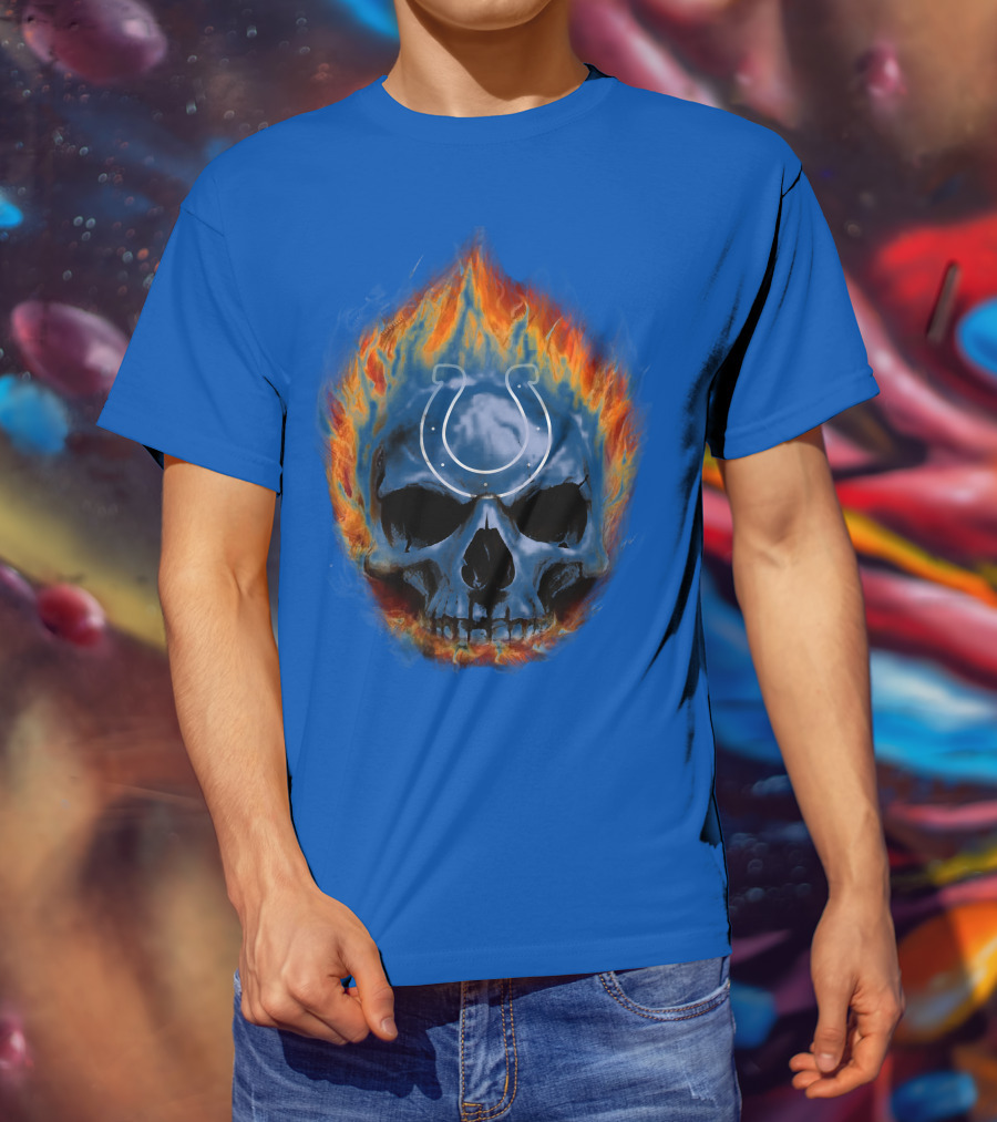 Indianapolis Colts Flaming Skull T-Shirt