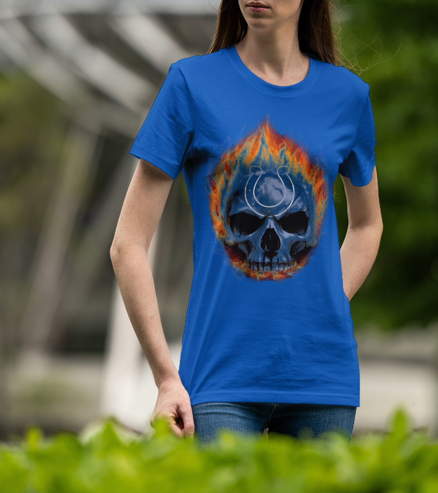 Indianapolis Colts Flaming Skull T-Shirt