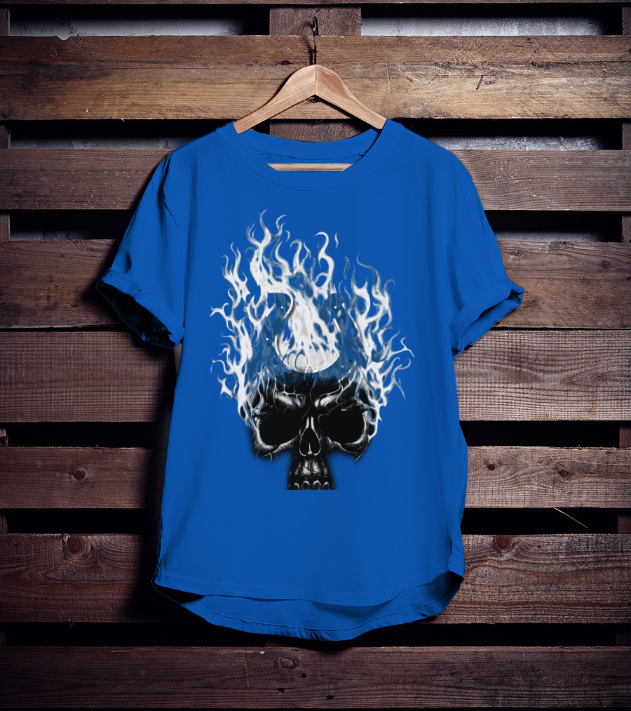 Indianapolis Colts 04 Skull With Horseshoe And Flames T-Shirt