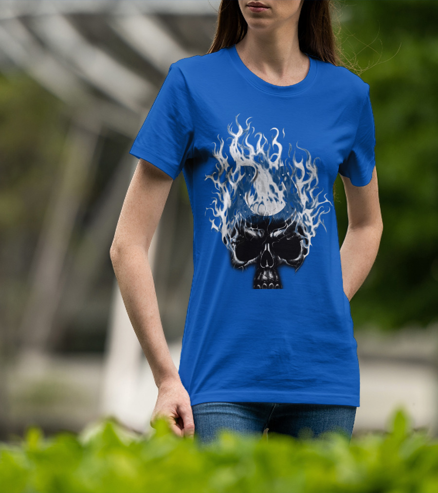 Indianapolis Colts 04 Skull With Horseshoe And Flames T-Shirt