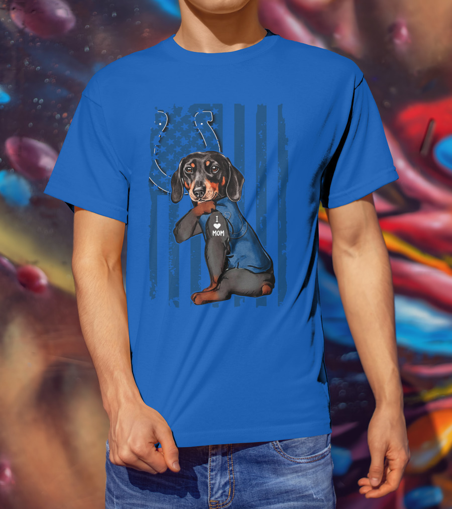 Dachshund I Love Mom Indianapolis Colts American Flag T-Shirt