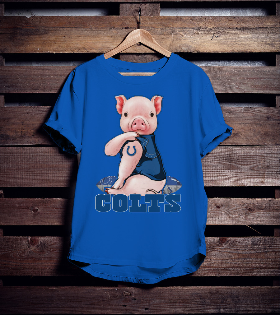 Pig Wearing Indianapolis Colts Jersey With Football T-Shirt