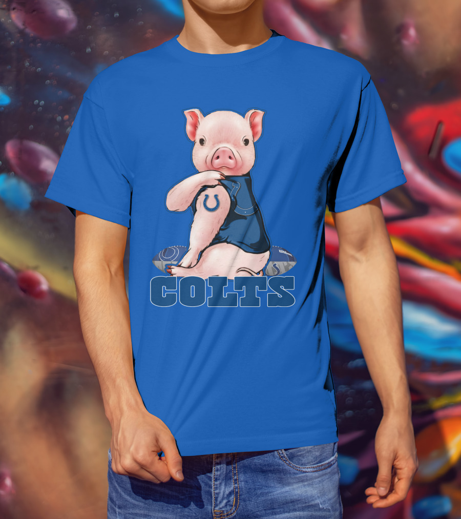 Pig Wearing Indianapolis Colts Jersey With Football T-Shirt