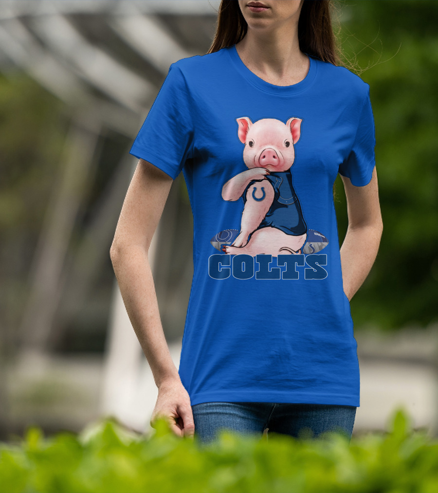 Pig Wearing Indianapolis Colts Jersey With Football T-Shirt