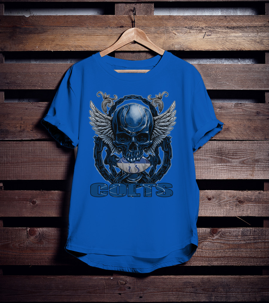 Colts Skullfb Winged Blue Skull Design For Indianapolis Colts Fans T-Shirt
