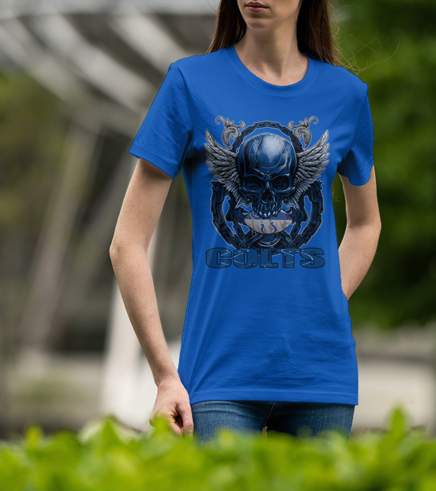 Colts Skullfb Winged Blue Skull Design For Indianapolis Colts Fans T-Shirt