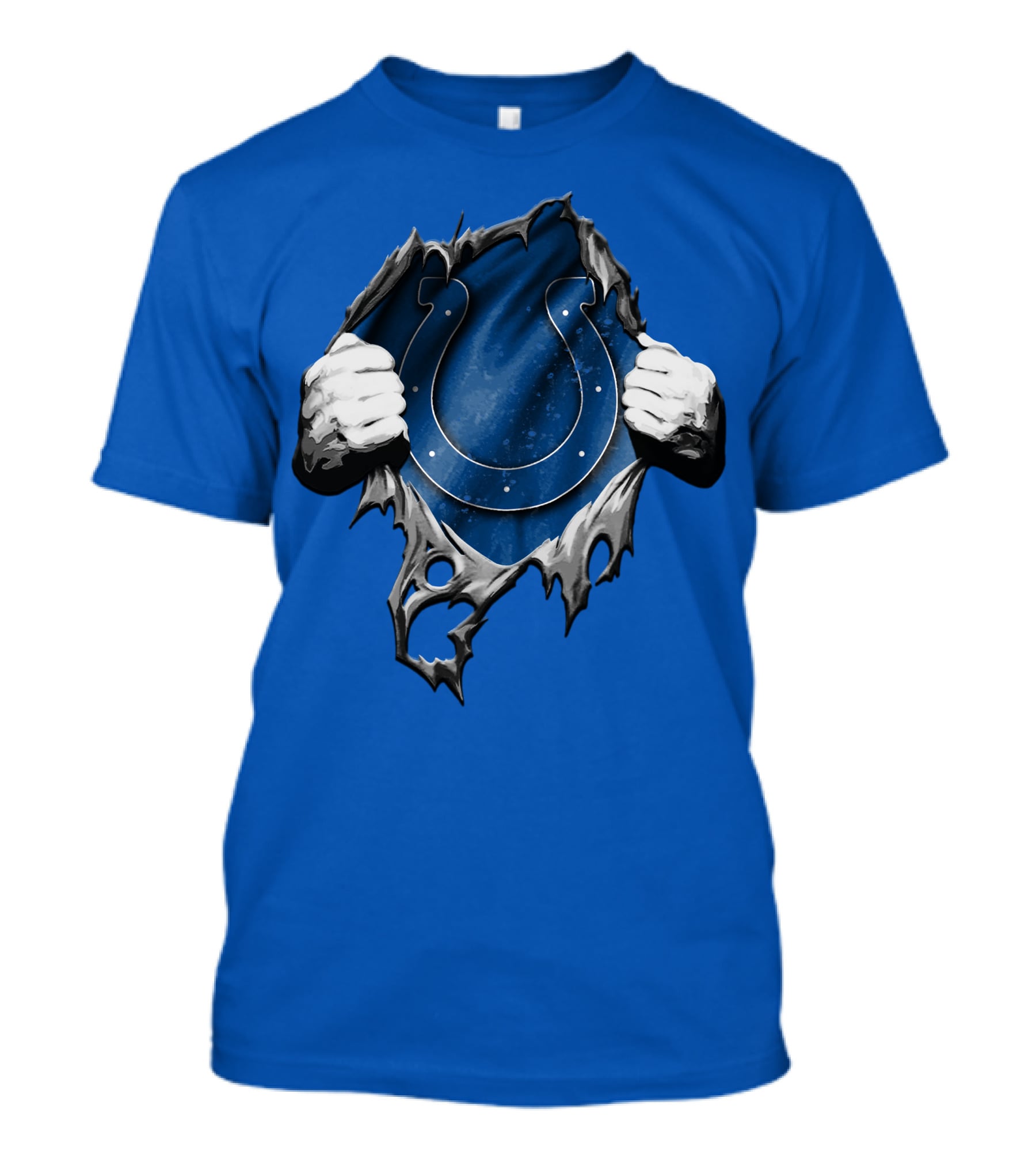Torn Indianapolis Colts Horseshoe Logo Rip Through T-Shirt