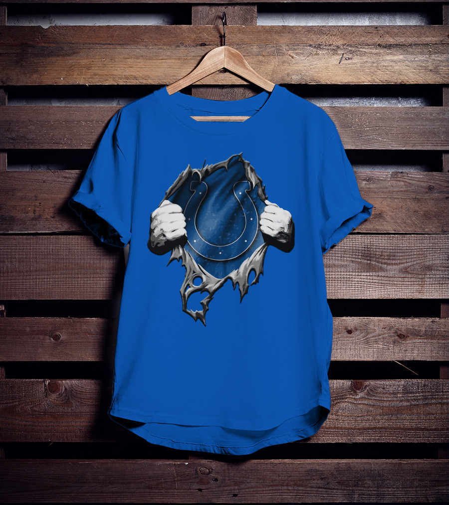Torn Indianapolis Colts Horseshoe Logo Rip Through T-Shirt