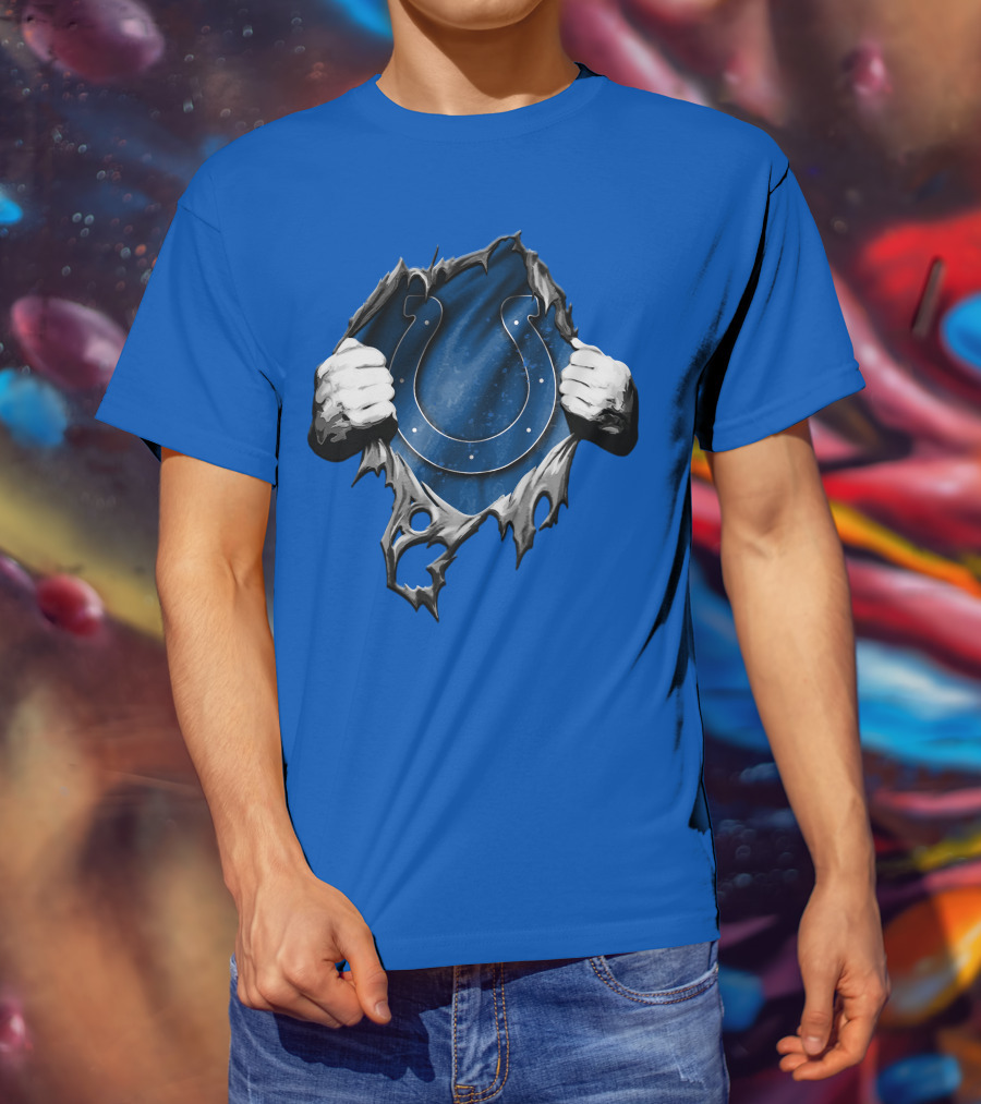 Torn Indianapolis Colts Horseshoe Logo Rip Through T-Shirt