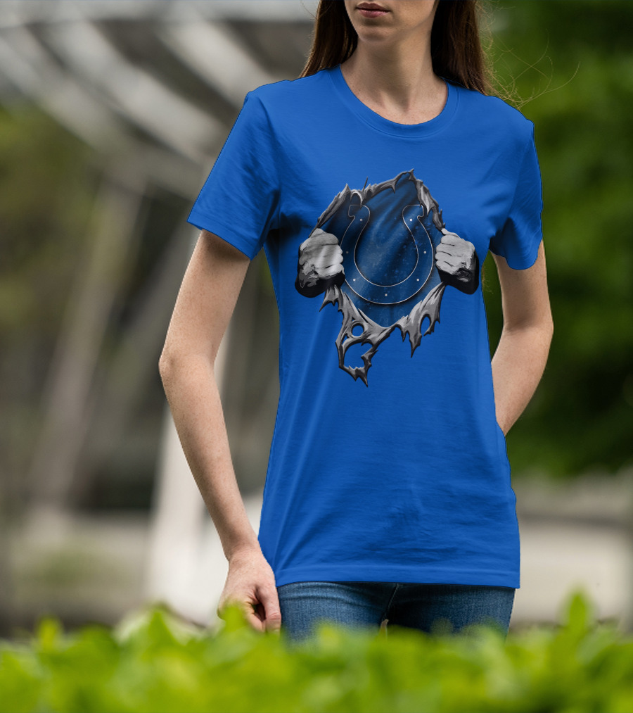 Torn Indianapolis Colts Horseshoe Logo Rip Through T-Shirt