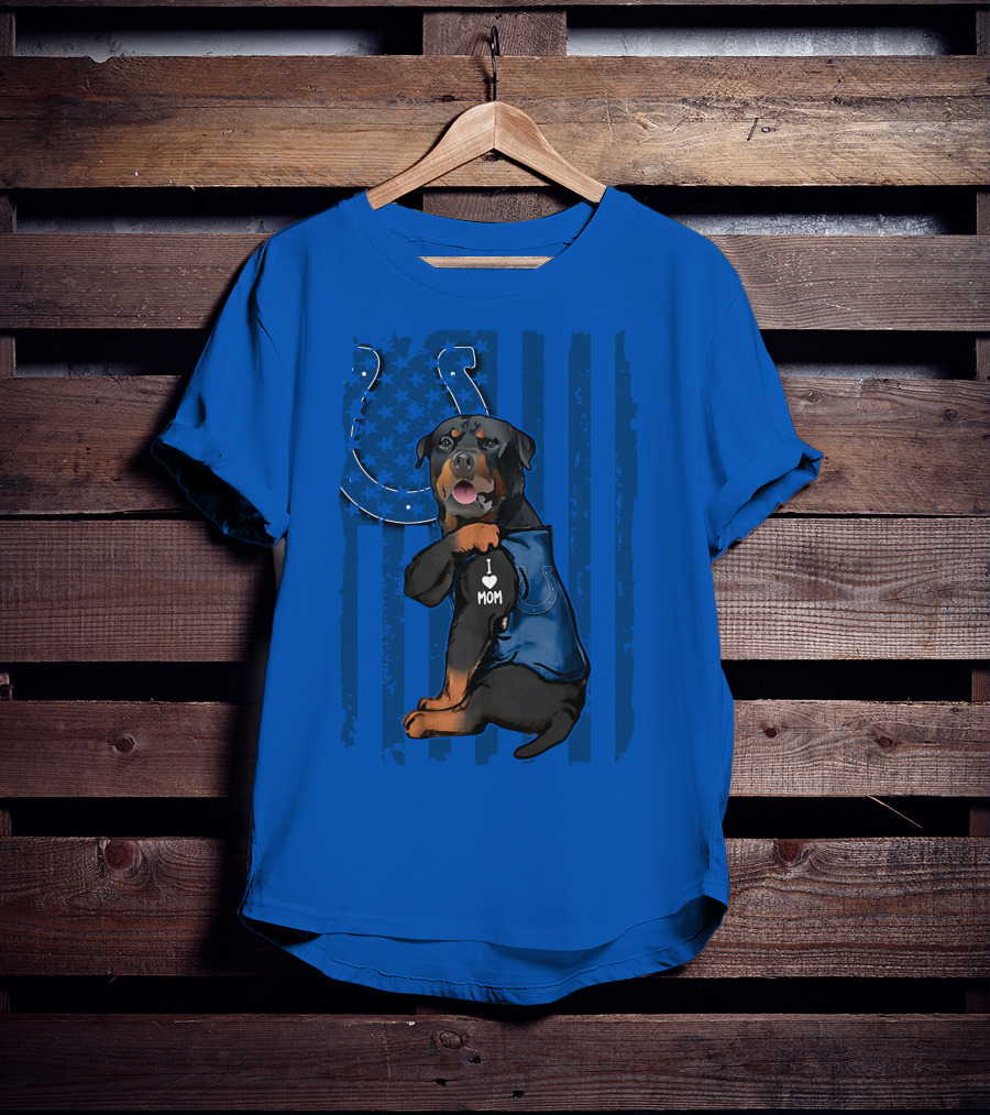 Rottweiler I Love Mom Indianapolis Colts American Flag T-Shirt