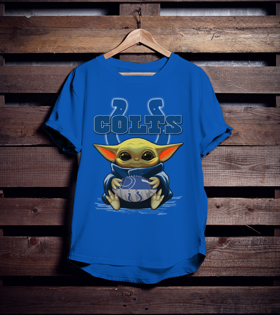 Colts Baby Yoda Holding Indianapolis Football T-Shirt
