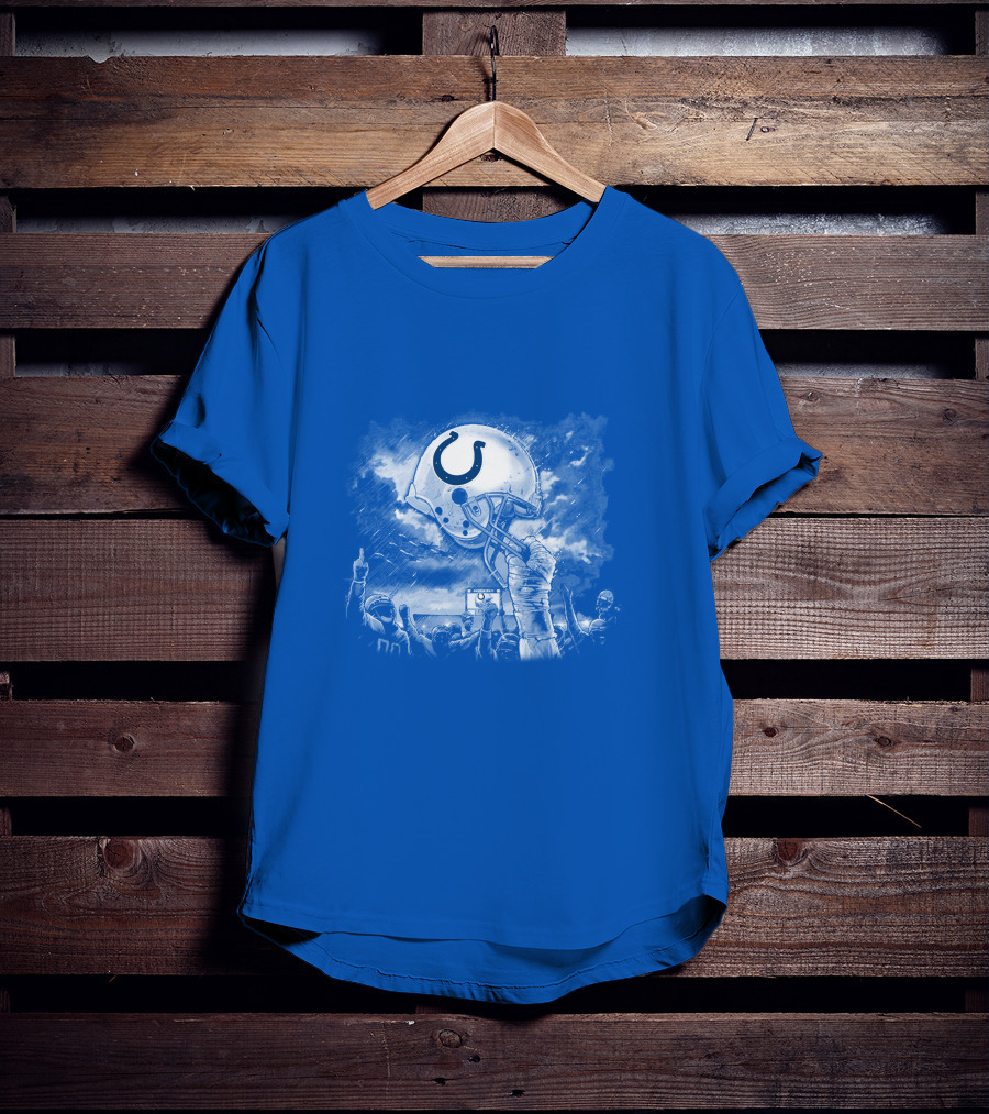 Indianapolis Colts Football Helmet In Victory Celebration Imagery T-Shirt