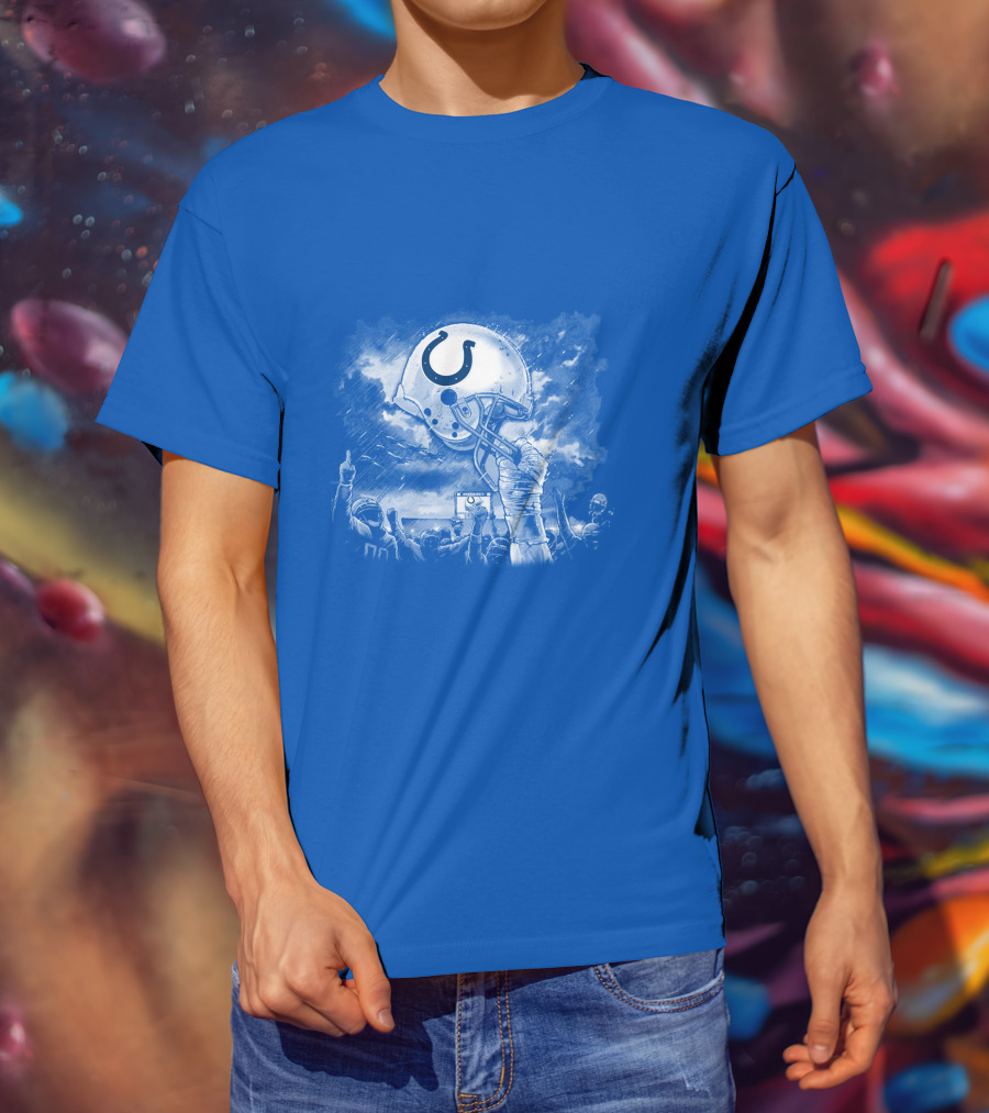 Indianapolis Colts Football Helmet In Victory Celebration Imagery T-Shirt