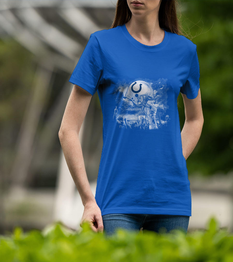 Indianapolis Colts Football Helmet In Victory Celebration Imagery T-Shirt