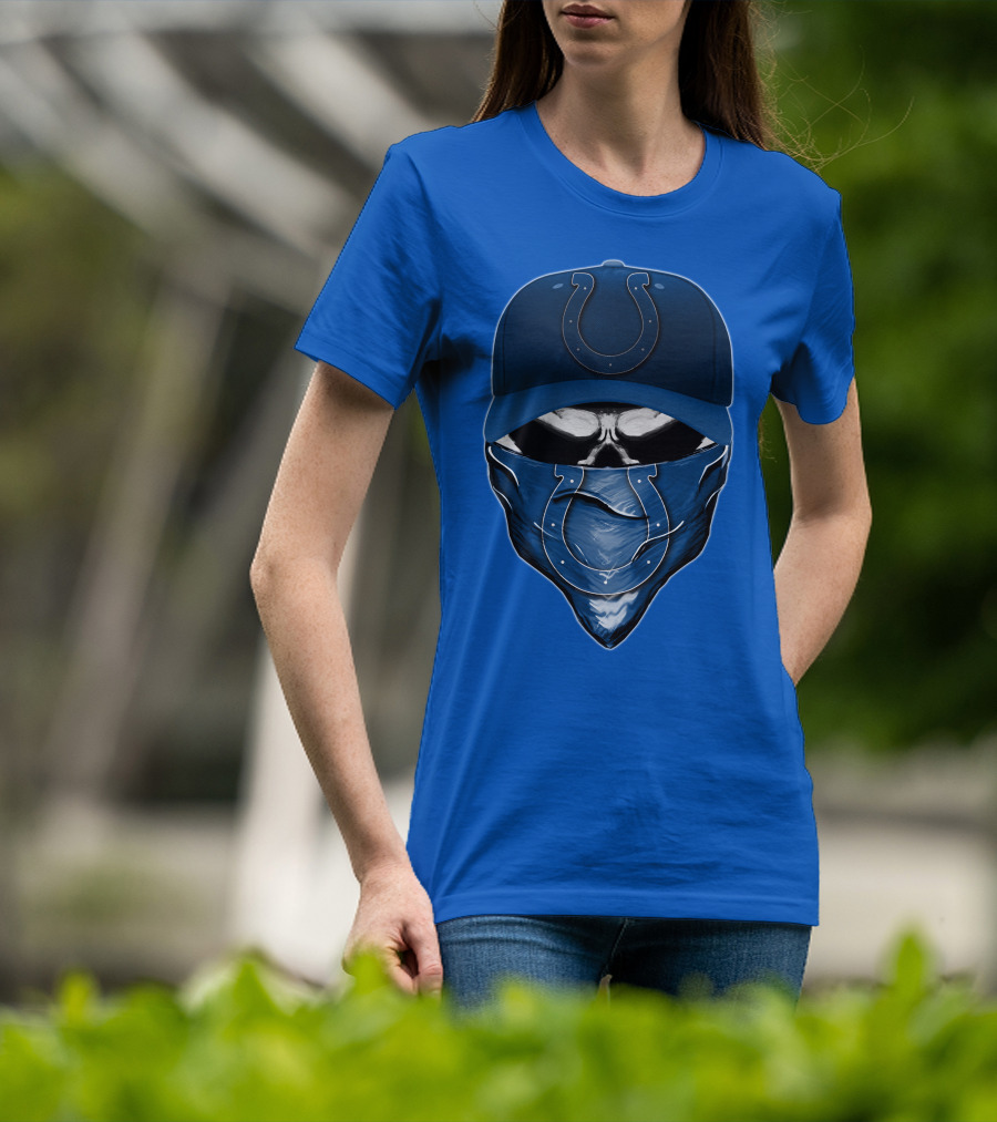 Skull Indianapolis Colts Fan Mask And Cap T-Shirt