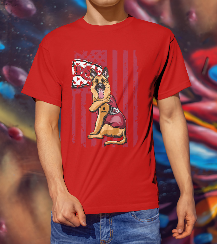 Kansas City Chiefs German Shepherd I Love Mom T-Shirt