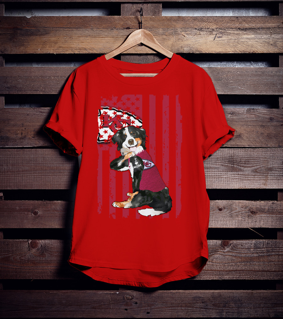 I Love Mom Border Collie Kansas City Chiefs Fan T-Shirt