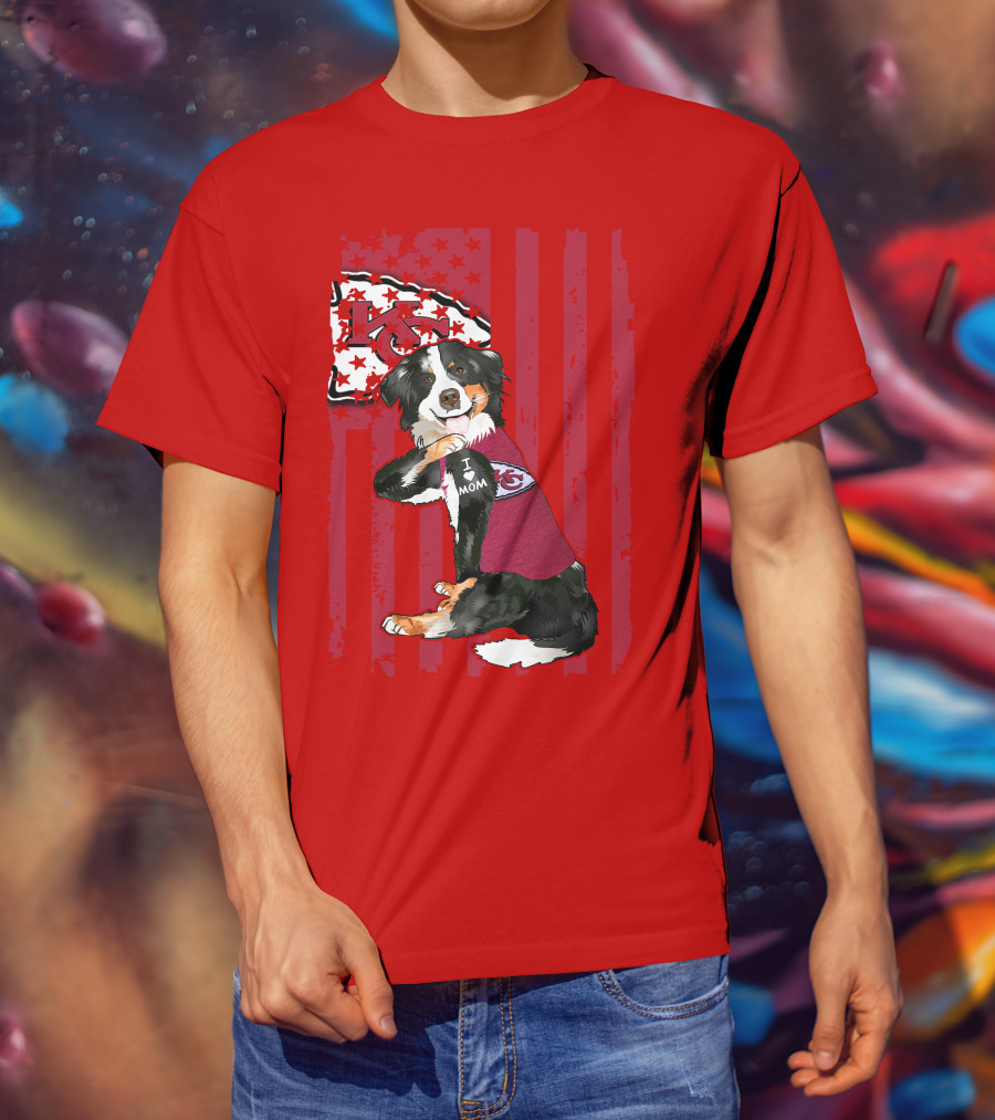 I Love Mom Border Collie Kansas City Chiefs Fan T-Shirt