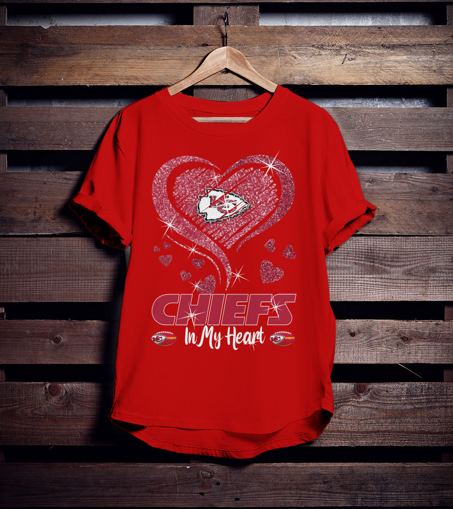 CHIEFS In My Heart Kansas City Chiefs Sparkle Hearts T-Shirt