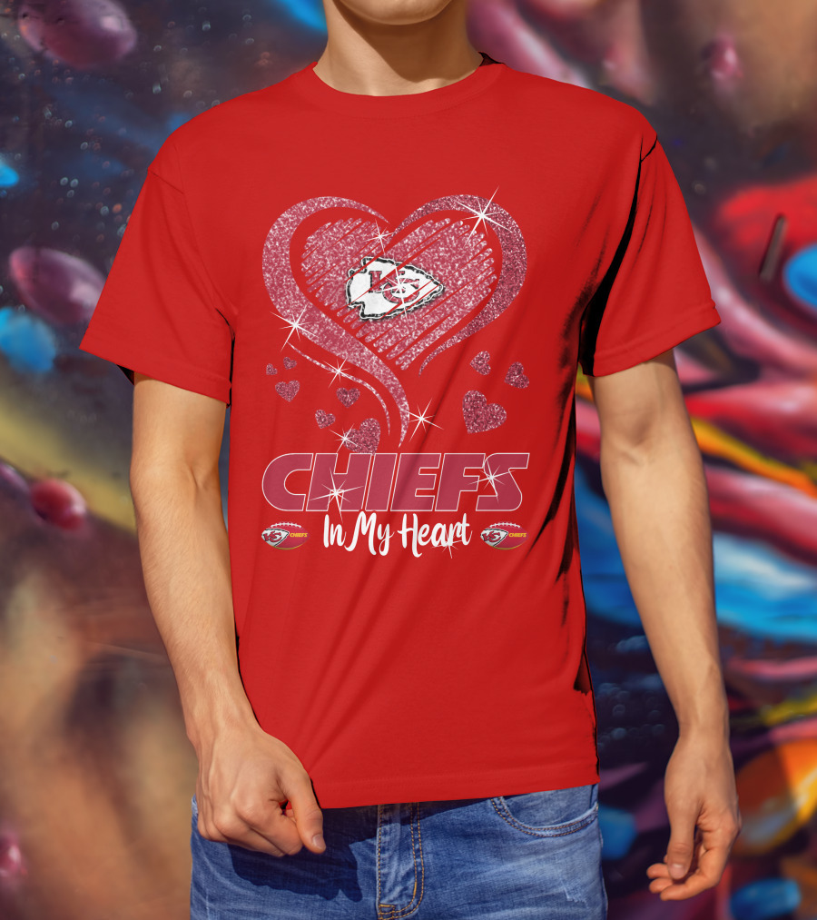 CHIEFS In My Heart Kansas City Chiefs Sparkle Hearts T-Shirt