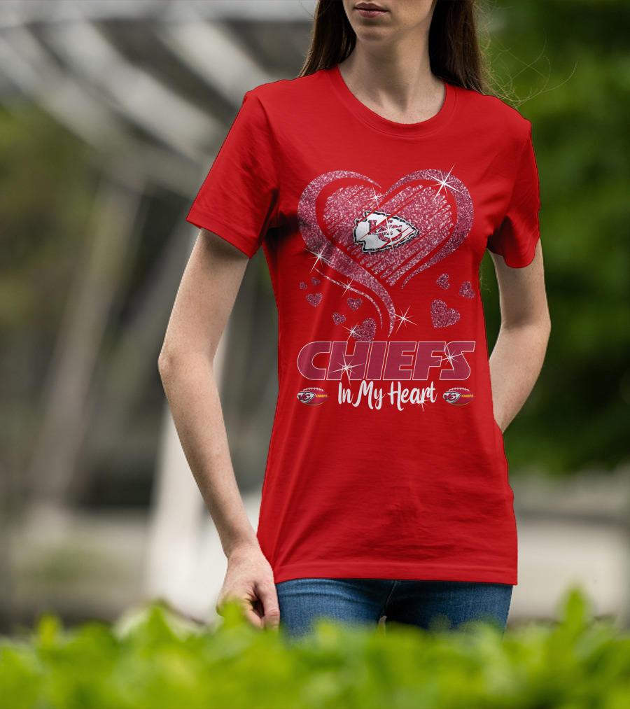 CHIEFS In My Heart Kansas City Chiefs Sparkle Hearts T-Shirt