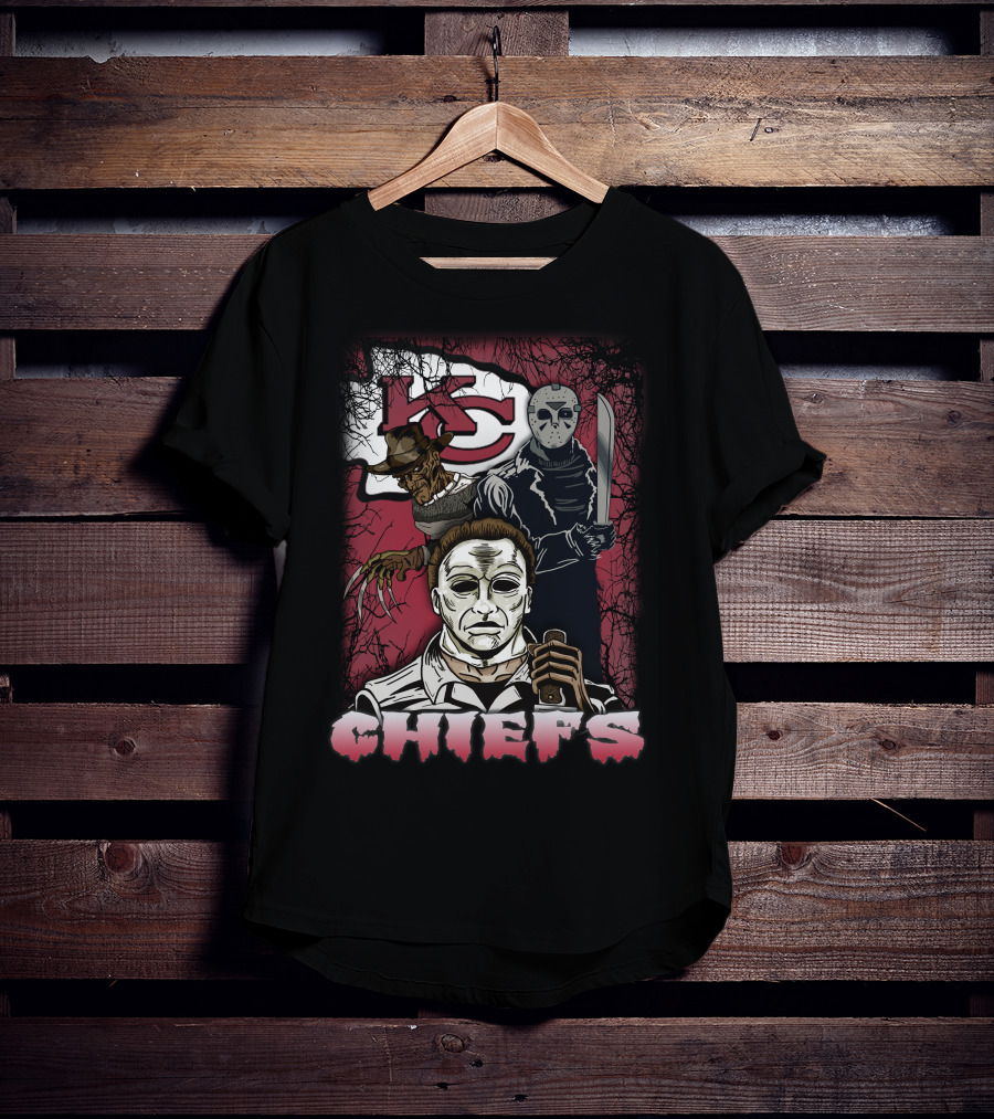 Kc Chiefs Horror Movie Crossover Featuring Iconic Villains T-Shirt