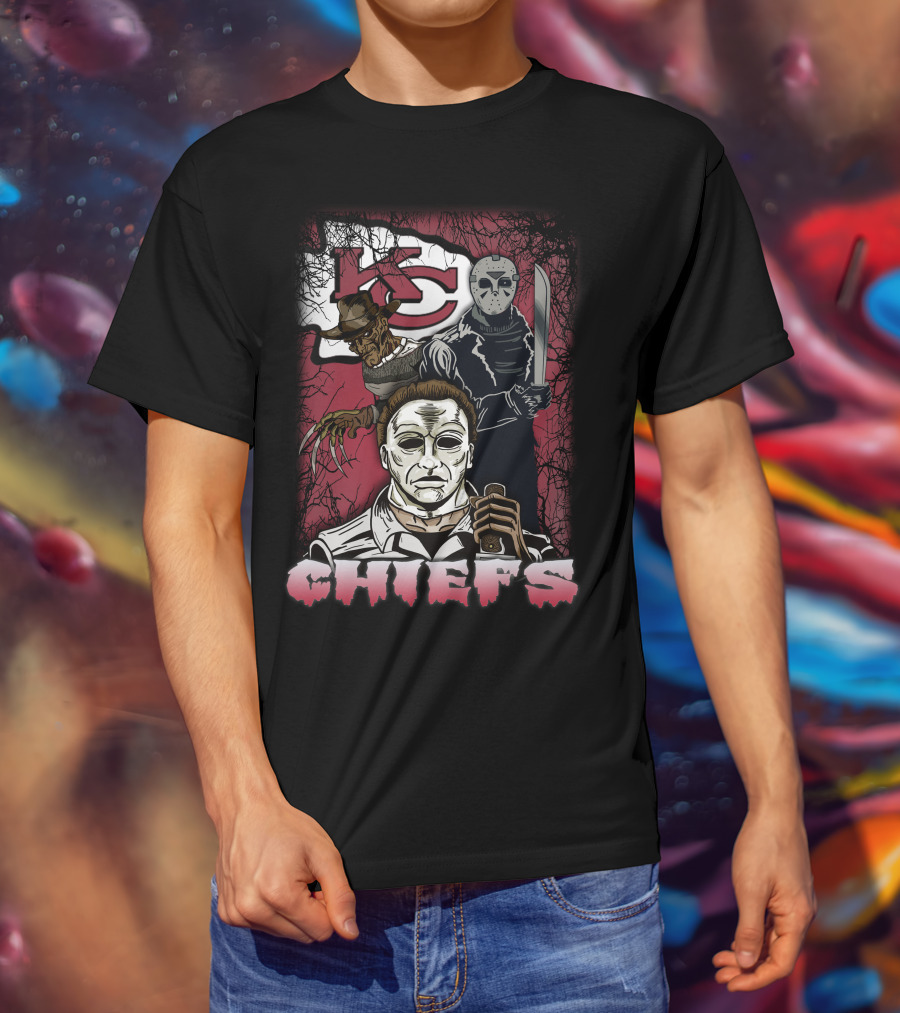 Kc Chiefs Horror Movie Crossover Featuring Iconic Villains T-Shirt