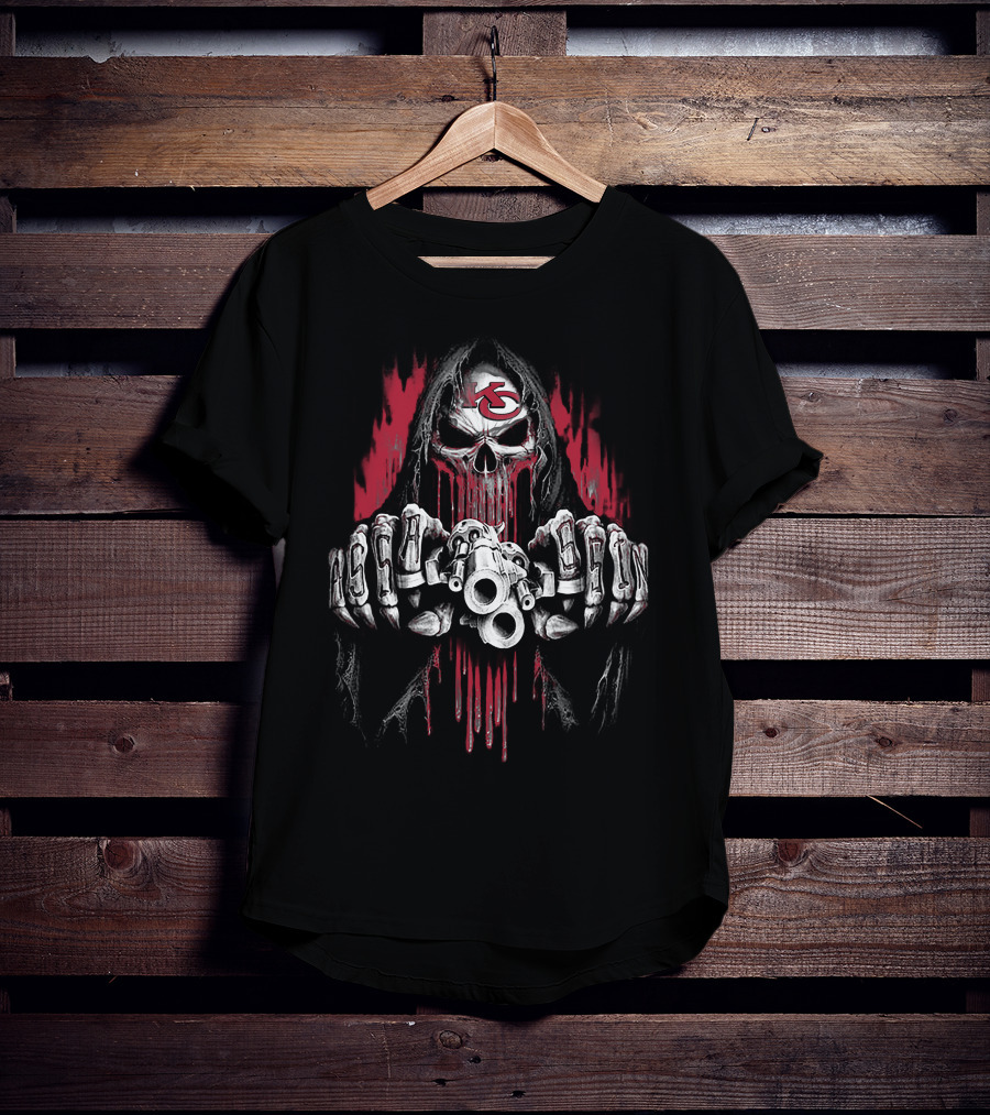 Kansas City Chiefs Grim Reaper With Knuckle Lettering And Skull T-Shirt