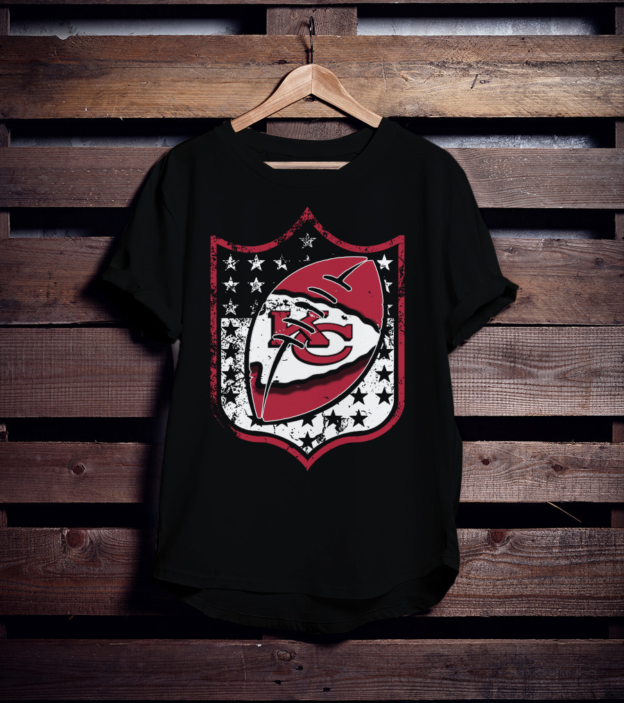 Kansas City Chiefs 72 Nfl Football Shield Logo With Stars And Football Motif T-Shirt