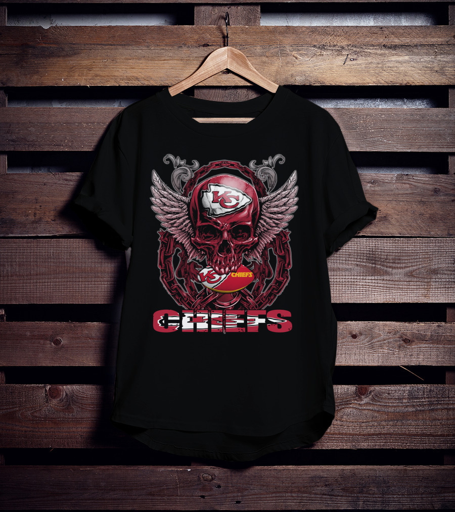 Kansas City Chiefs Skull And Winged Football Chiefs T-Shirt
