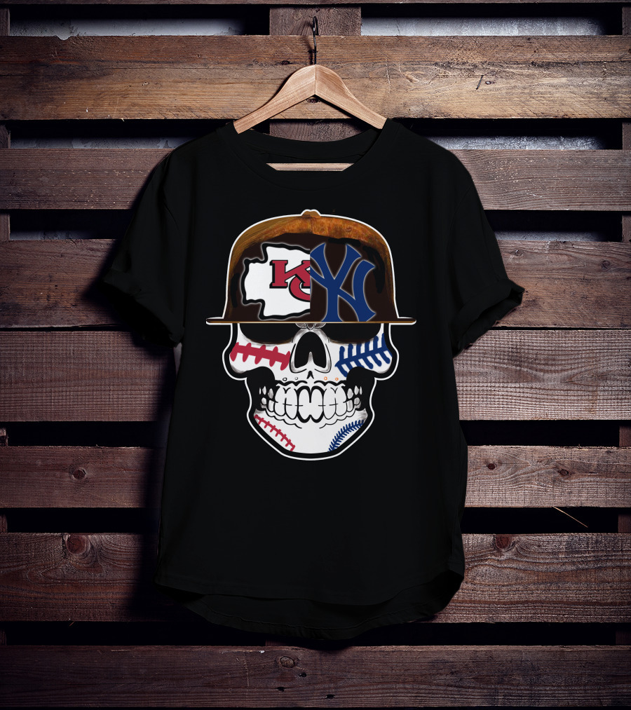 Kansas City Chiefs New York Yankees Skull Baseball Hat T-Shirt