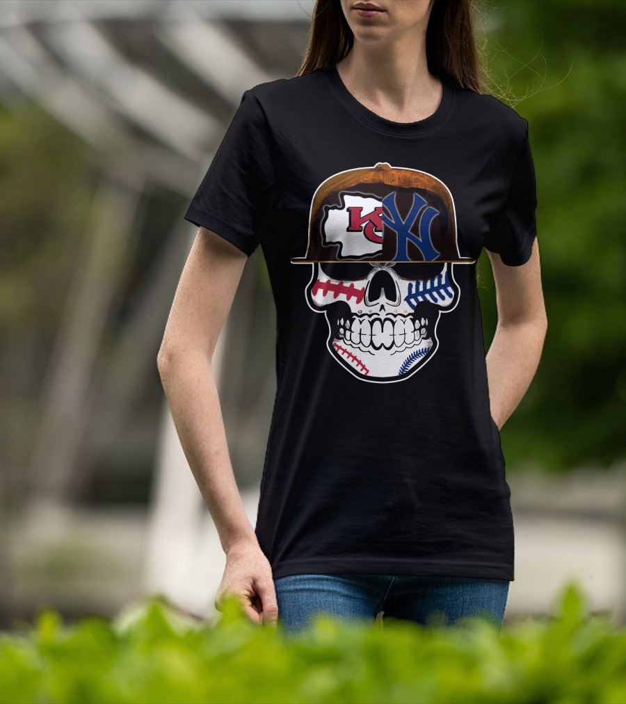 Kansas City Chiefs New York Yankees Skull Baseball Hat T-Shirt
