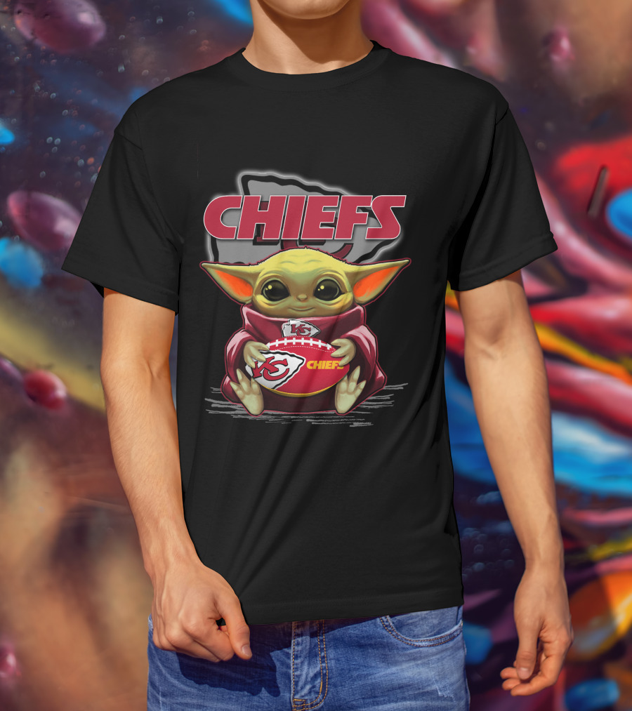 Chiefs Yoda Holding Football Kansas City Chiefs Star Wars Crossover T-Shirt