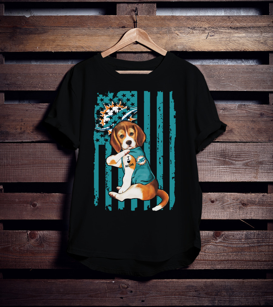 Beagle I Love Mom Miami Dolphins Football Flag T-Shirt