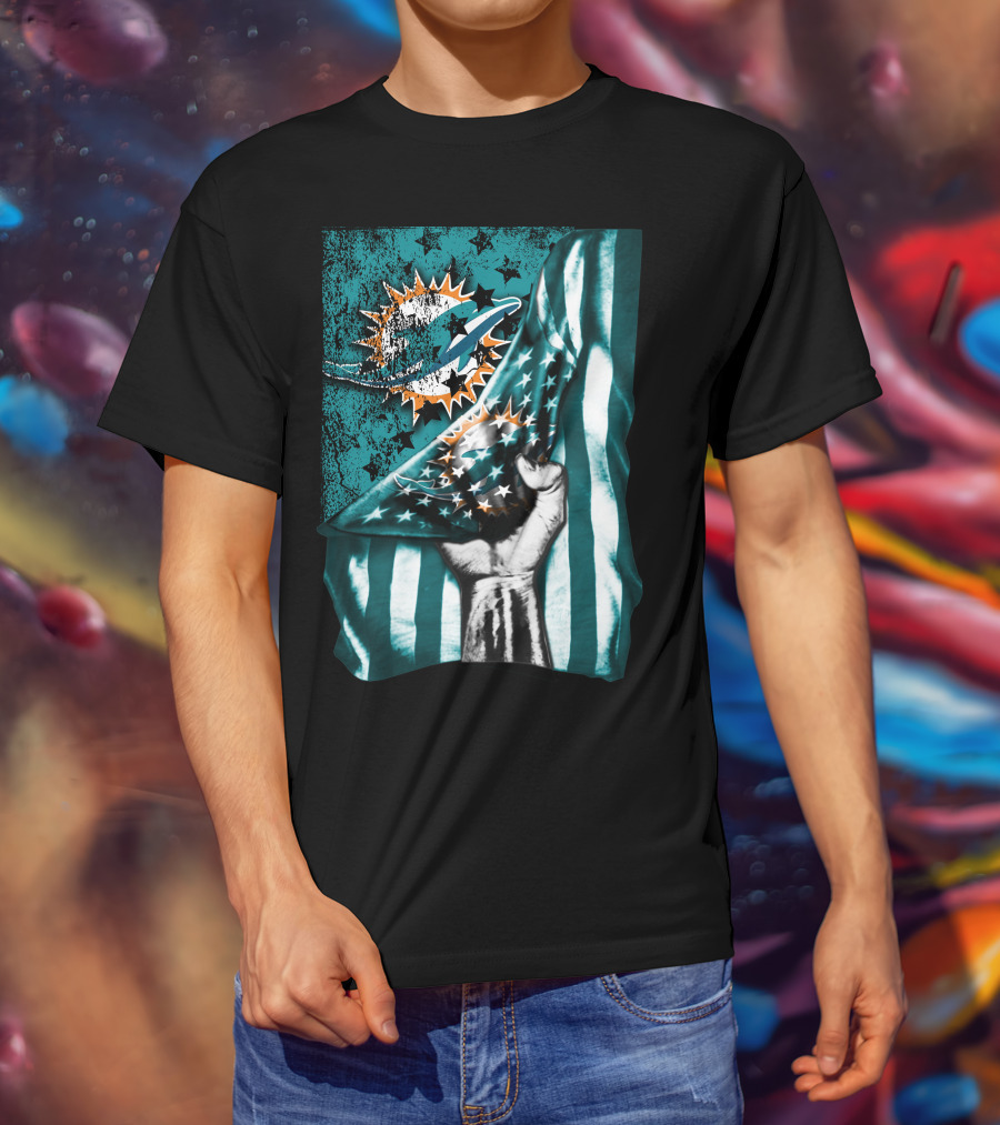 Flag V1 Miami Dolphins Stars And Stripes Fist T-Shirt