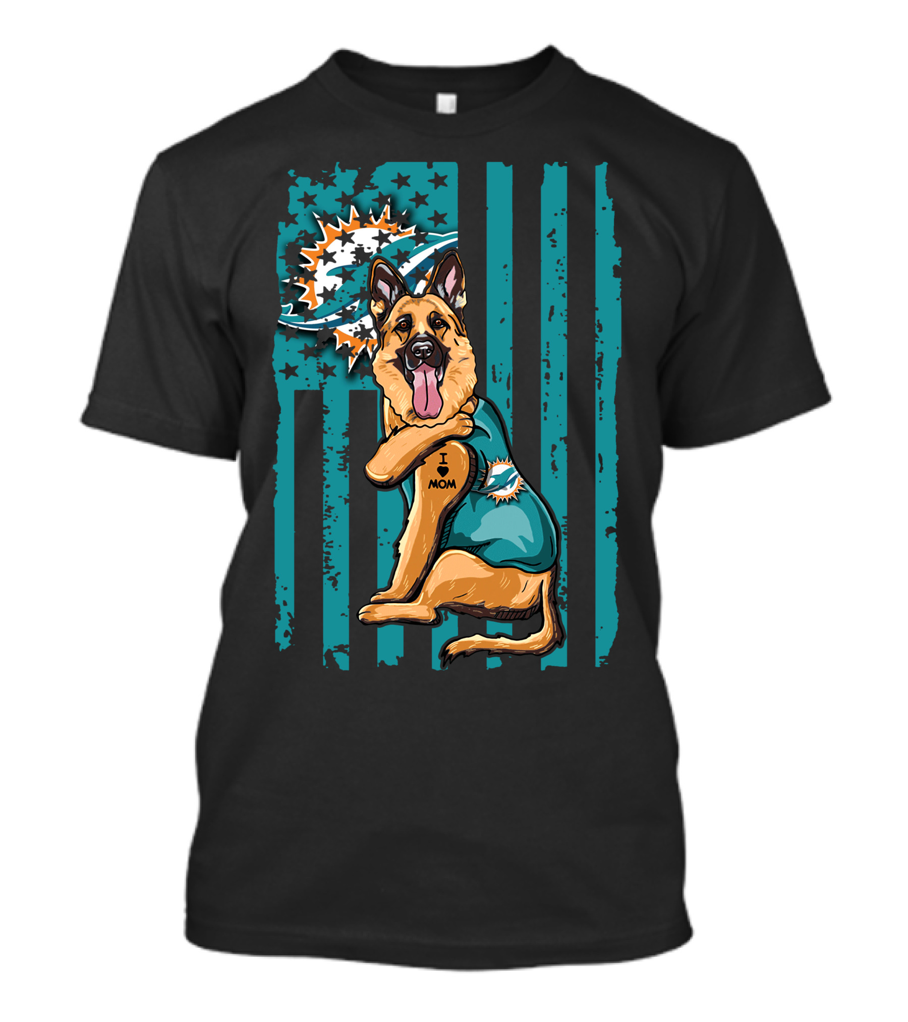 German Shepherd Miami Dolphins I Love Mom Flag T-Shirt