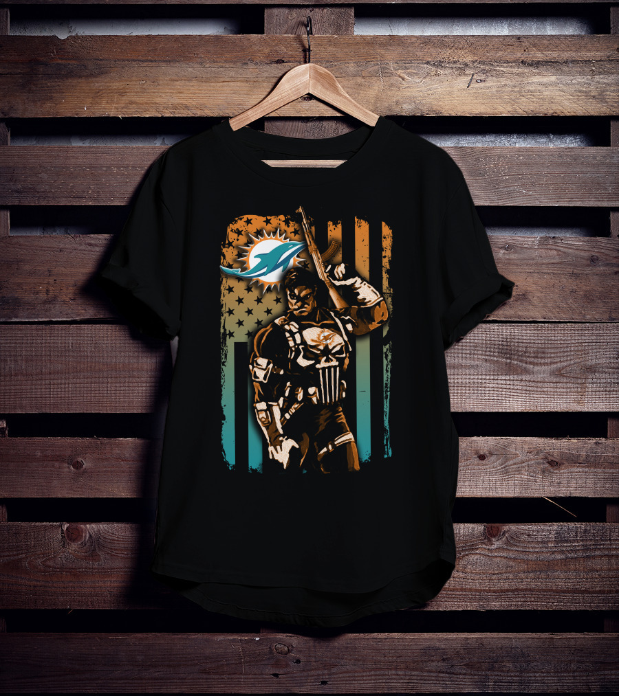 Miami Dolphins 48 Punisher Stars Stripes Crossover T-Shirt