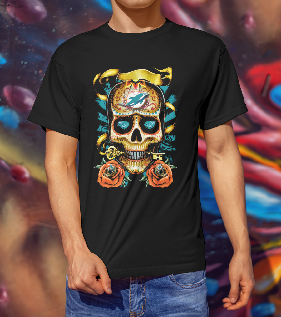 Miami Dolphins Sugar Skull T-Shirt