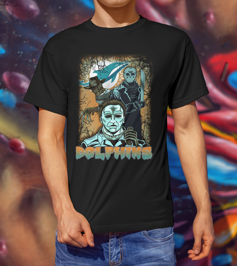 Miami Dolphins Horror Crossover Poster T-Shirt