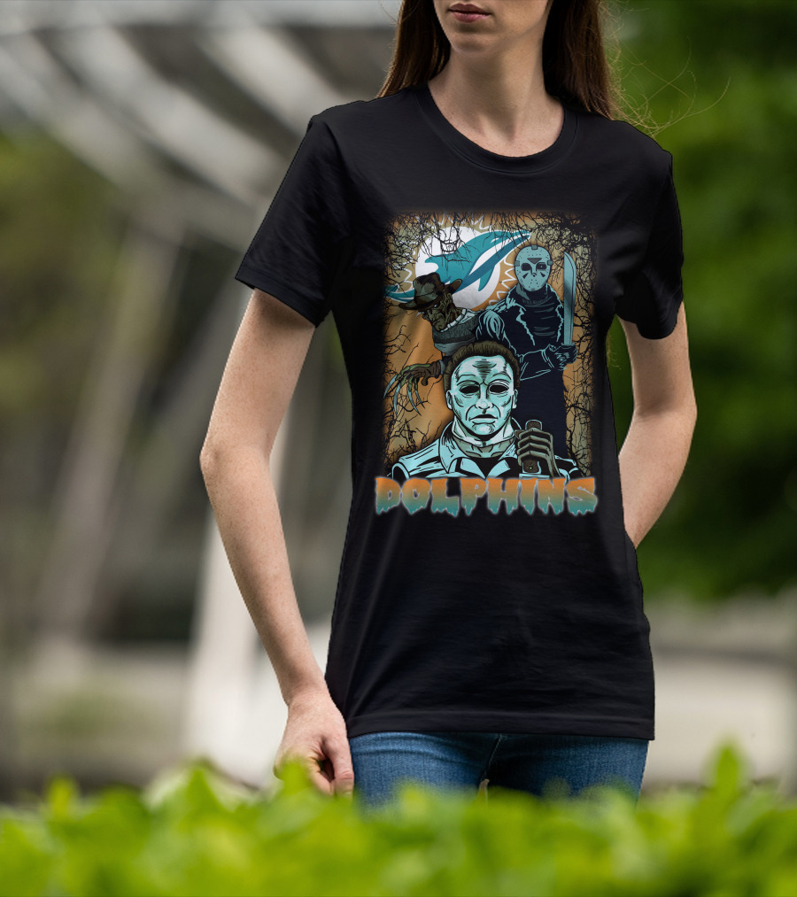Miami Dolphins Horror Crossover Poster T-Shirt