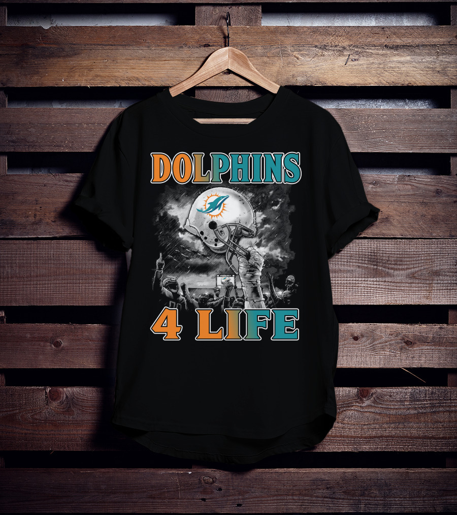 Dolphins 4 Life Miami Dolphins Helmet Celebration T-Shirt