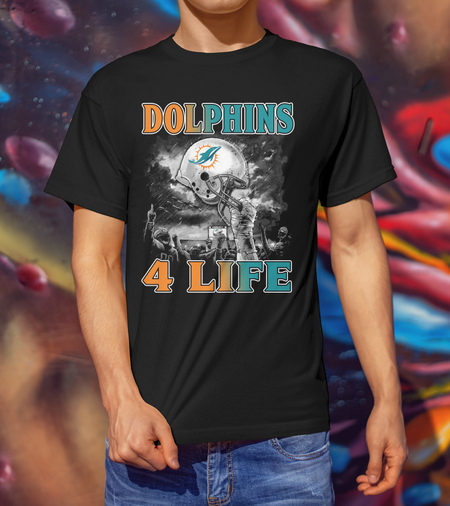 Dolphins 4 Life Miami Dolphins Helmet Celebration T-Shirt
